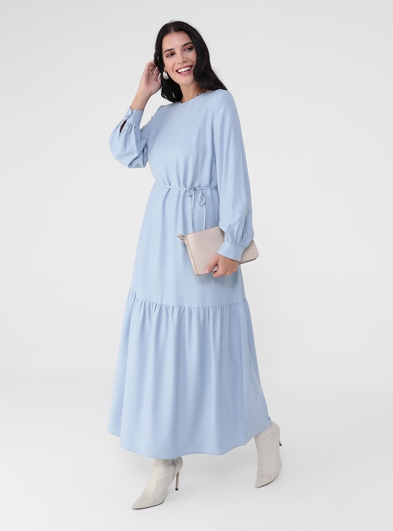Alia Mavi Büyük Beden Viskon Karışımlı Elbise
