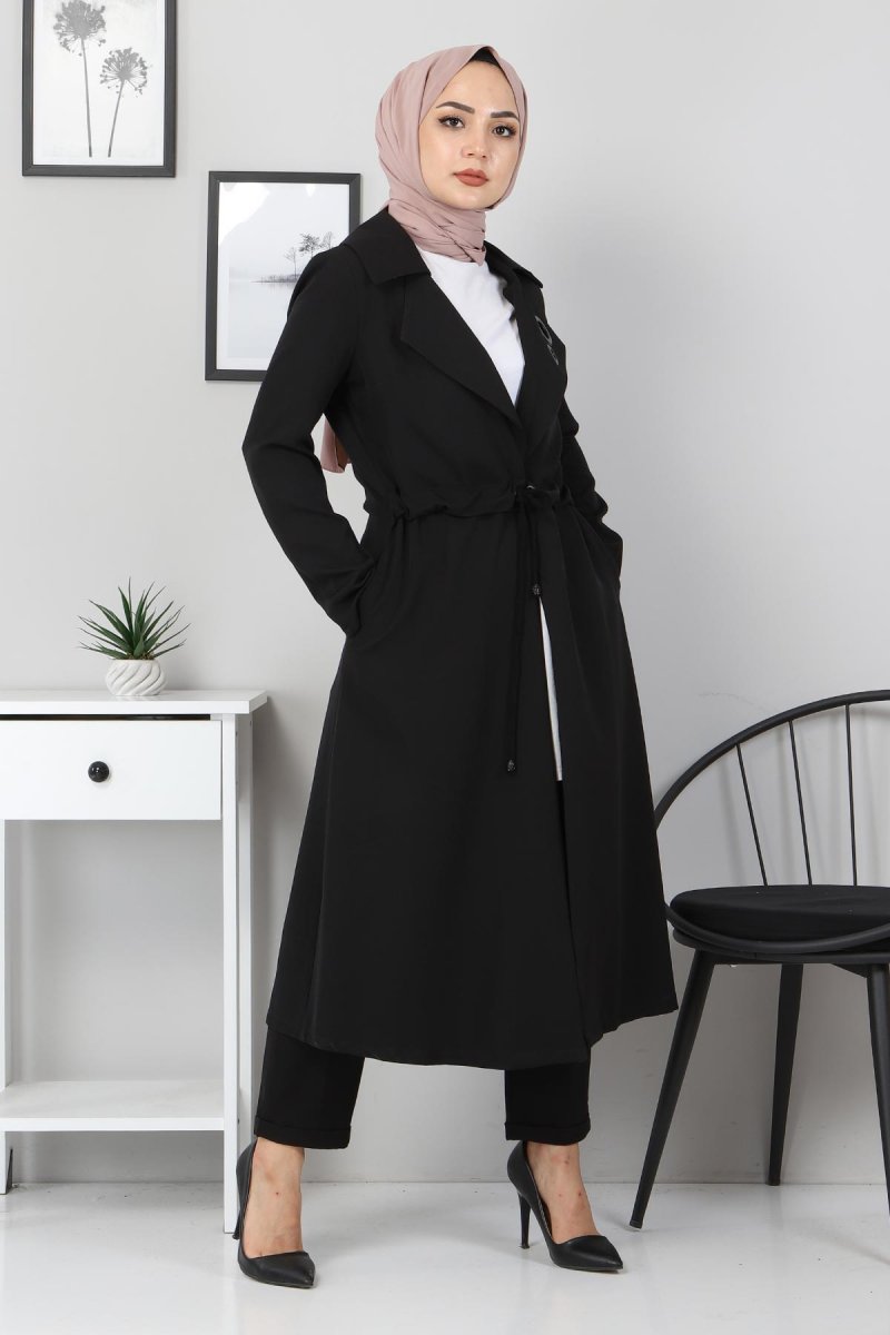 MISSVALLE Siyah Kuşgözü Detaylı Kap