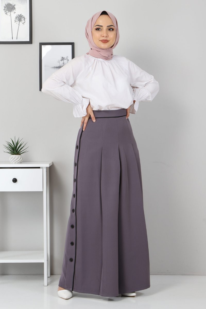 MISSVALLE Antrasit Düğme Detaylı Pantolon Etek