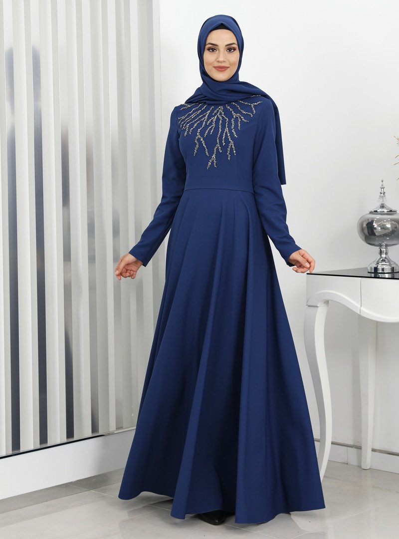 Surikka İndigo Hilal Abiye Elbise