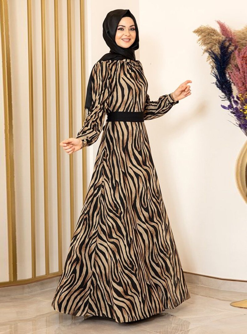 Fashion Showcase Design Siyah Zebra Desen Elbise