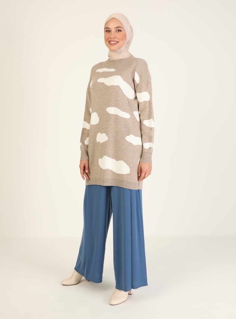 İLMEK TRİKO Vizon Desenli Triko Tunik