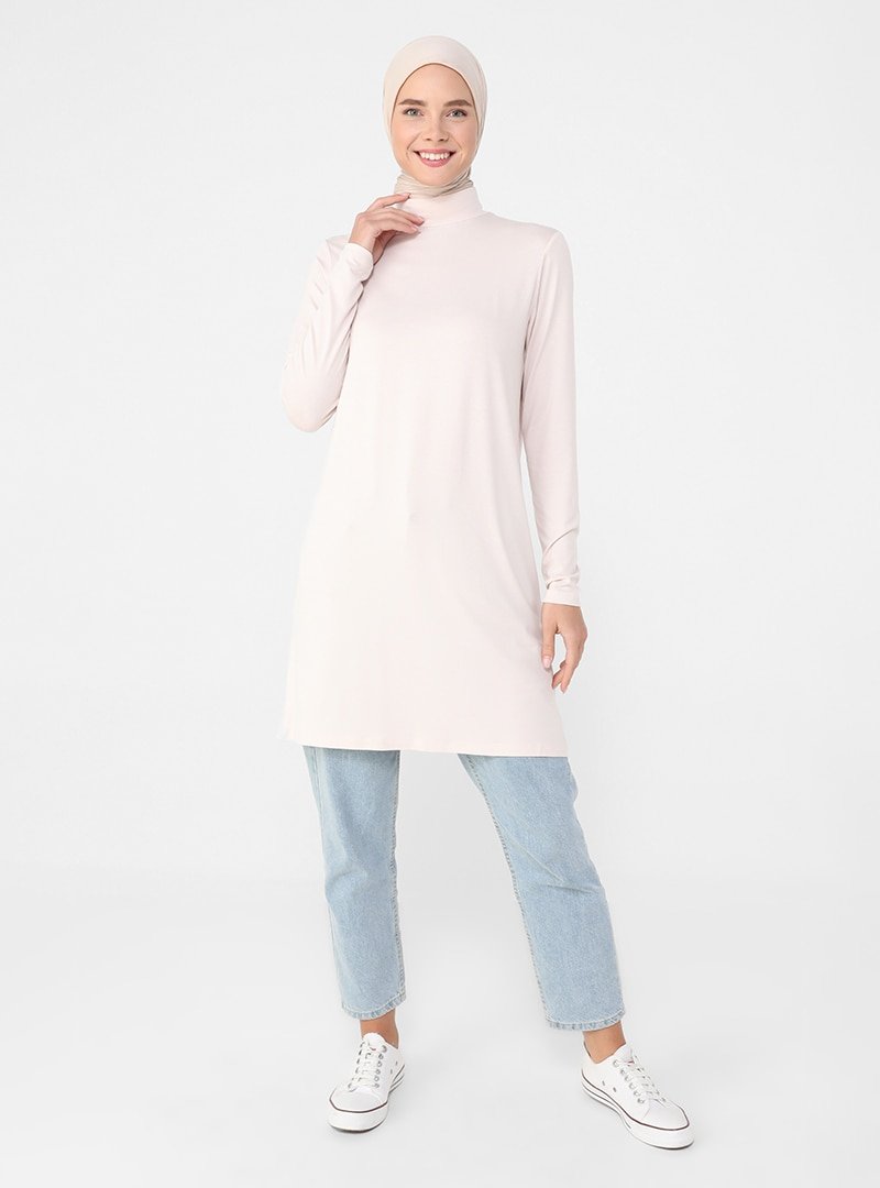 Refka Derin Pembe Viskon Kumaşlı Balıkçı Yaka Tunik