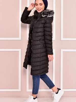 Moda Merve Siyah Kapüşonlu Şişme Mont
