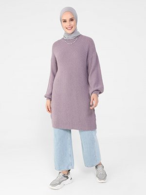 Refka Vintage Mor Örgülü Triko Tunik
