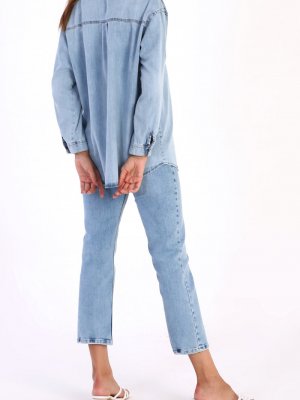 Allday Mavi Açık Cepli Denim Kot Gömlek