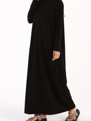Allday Siyah Yarasa Kol Pamuklu Salaş Elbise