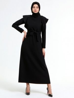 Picolina Siyah Kol Detaylı Elbise