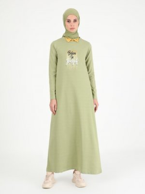 Muni Muni Çağla Yeşili Baskılı Elbise