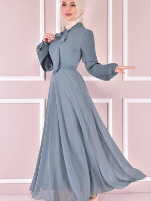 Moda Merve Mint Yeşili Şifon Elbise