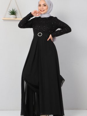 MISSVALLE Siyah Dantel Detaylı Tulum Elbise