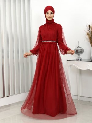 Surikka Kırmızı Revza Abiye Elbise
