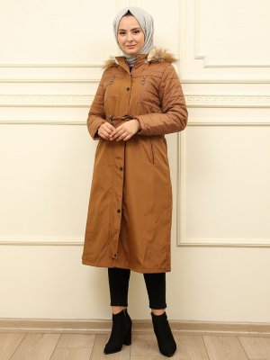 Moda Dua Karamel Kolları Kapitone Kaban