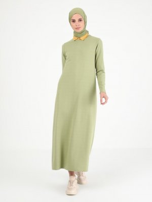 Muni Muni Çağla Yeşili Sade Elbise