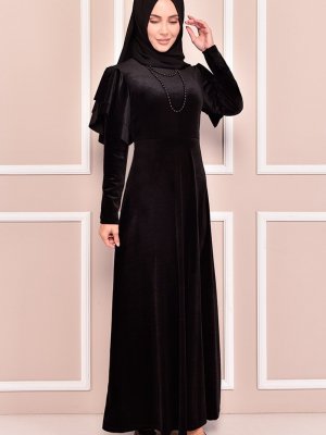 Moda Merve Siyah Kadife Elbise
