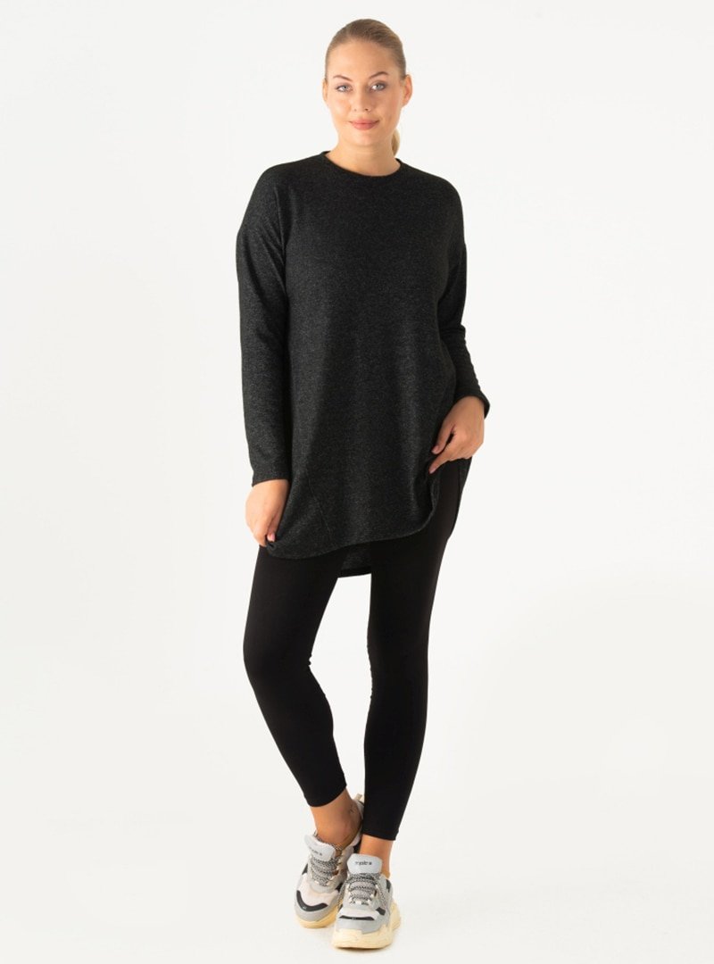 FLOWİST PLUS SİZE Antrasit Büyük Beden Yumoş Tunik