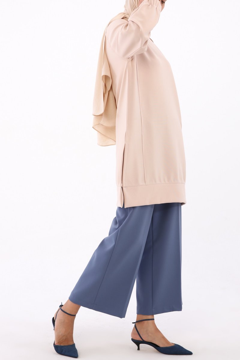 Allday Bej Fantezi Kumaş Fermuar Detaylı Tunik