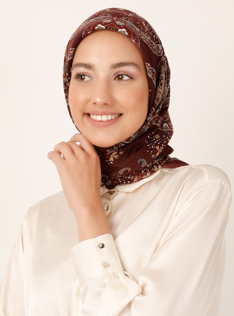 Miray Bordo Çiçek Desenli Cashmere Kışlık Eşarp
