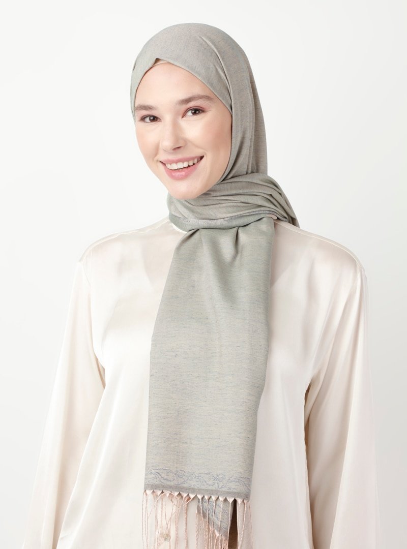 Soft Scarfs Bej Çiçek Jakarlı Şal