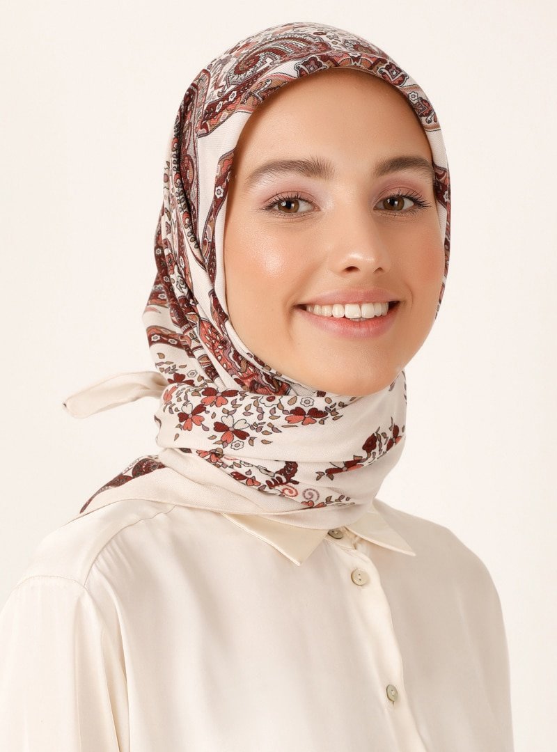 Miray Kemik Bordo Çiçek Desenli Cashmere Kışlık Eşarp