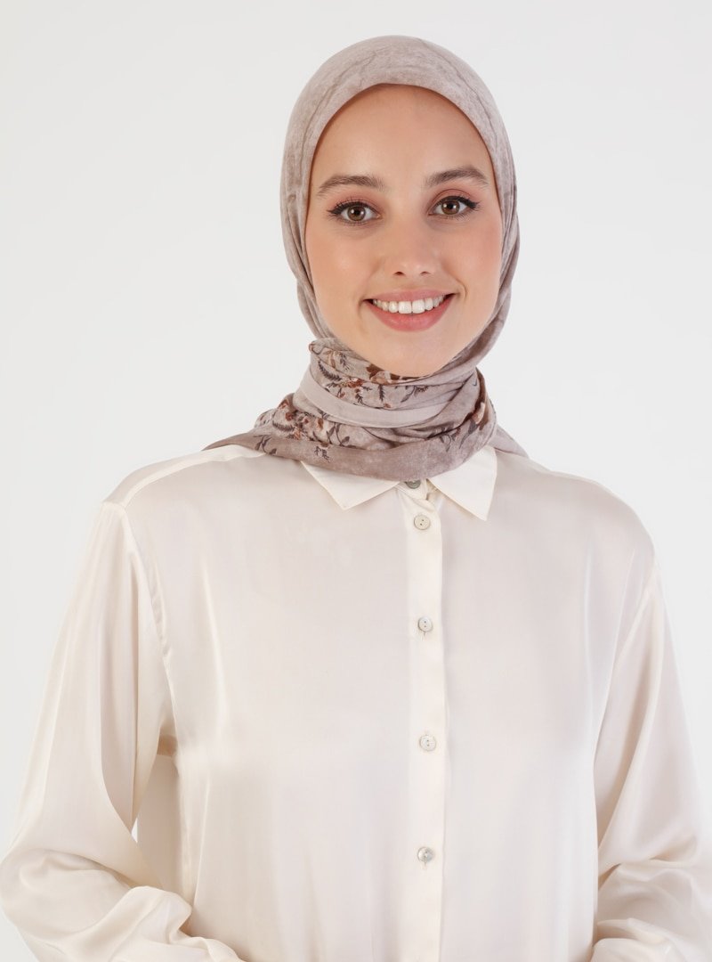 Peressa Kahve Flower Desenli Eşarp