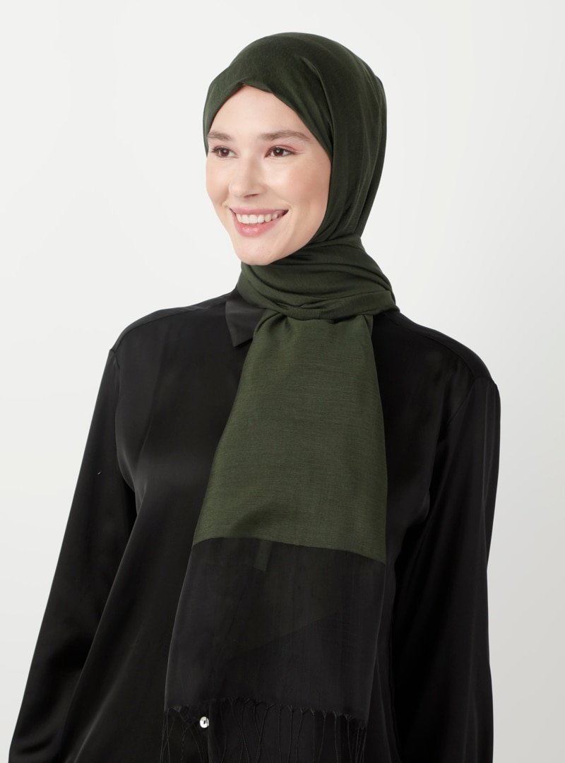 Soft Scarfs Haki Tüllü Elegans Şal