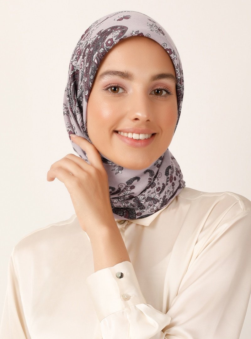 Miray Lila Çiçek Desenli Cashmere Kışlık Eşarp