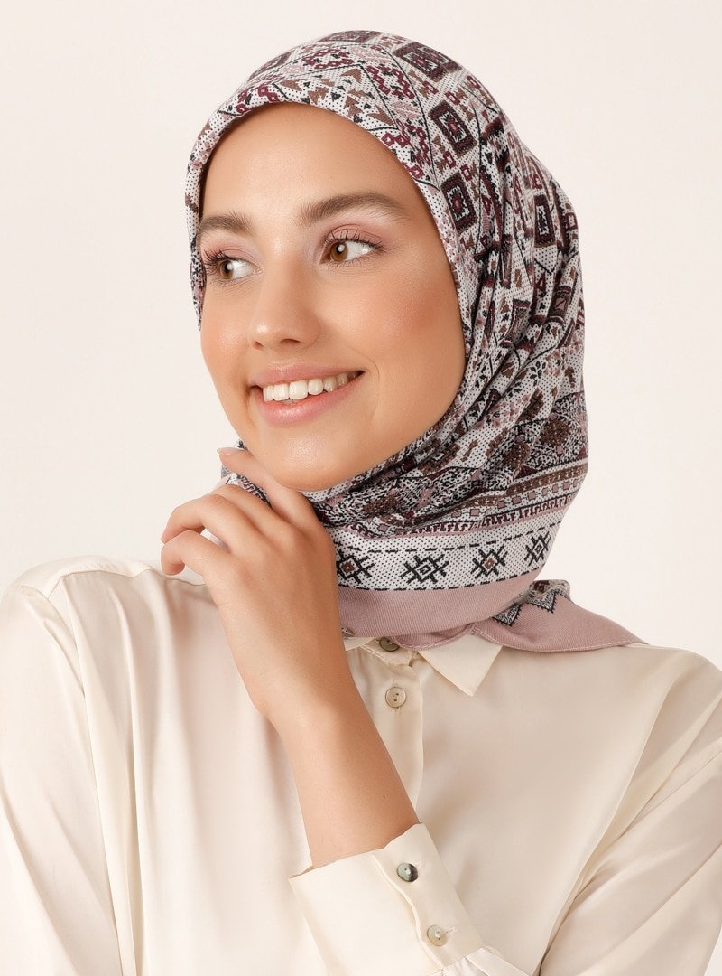 Miray Koyu Pudra Kırık Beyaz Otantik Desen Cashmere Kışlık Eşarp