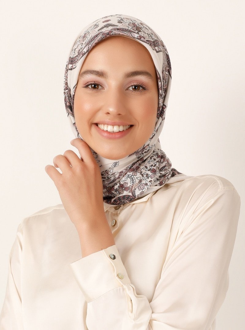 Miray Kemik Pudra Çiçek Desenli Cashmere Kışlık Eşarp