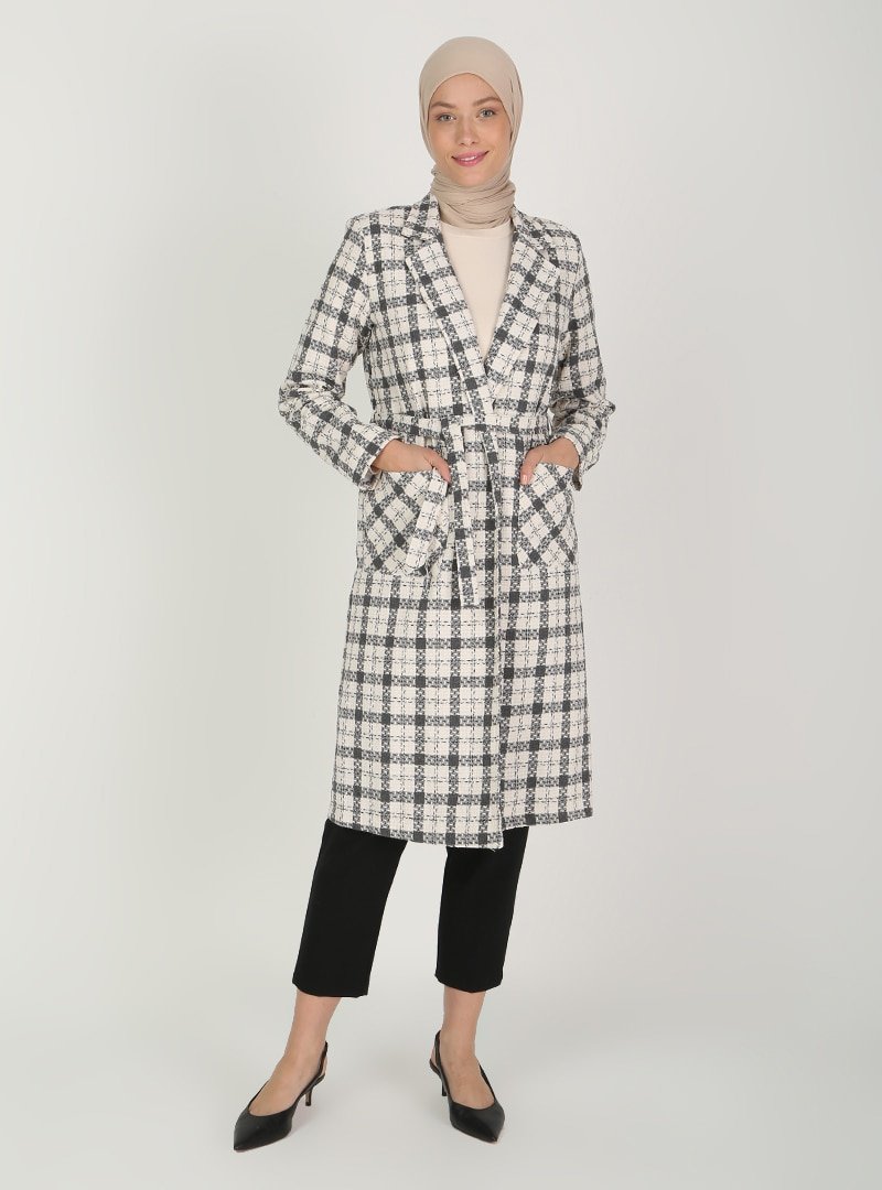 BÜRÜN Gri Ekose Desenli Kap