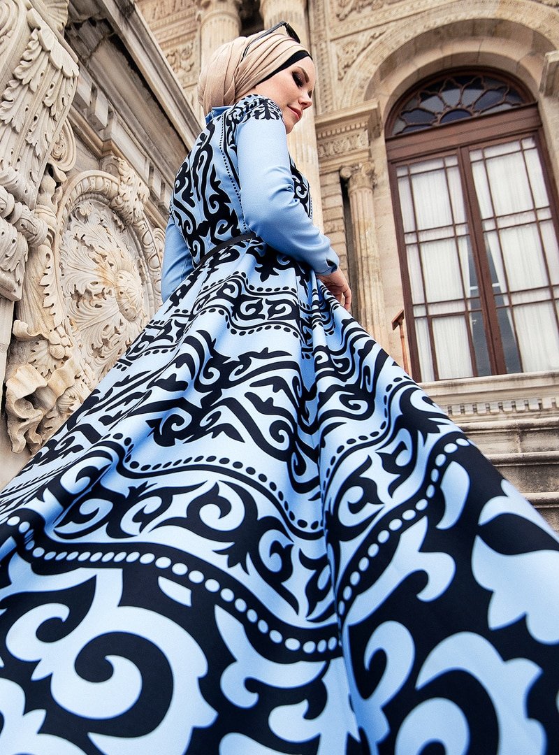 Muslima Wear Mavi Aynoor Abiye Elbise