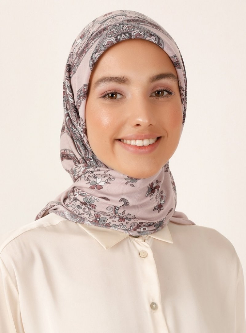 Miray Açık Lila Çiçek Desenli Cashmere Kışlık Eşarp