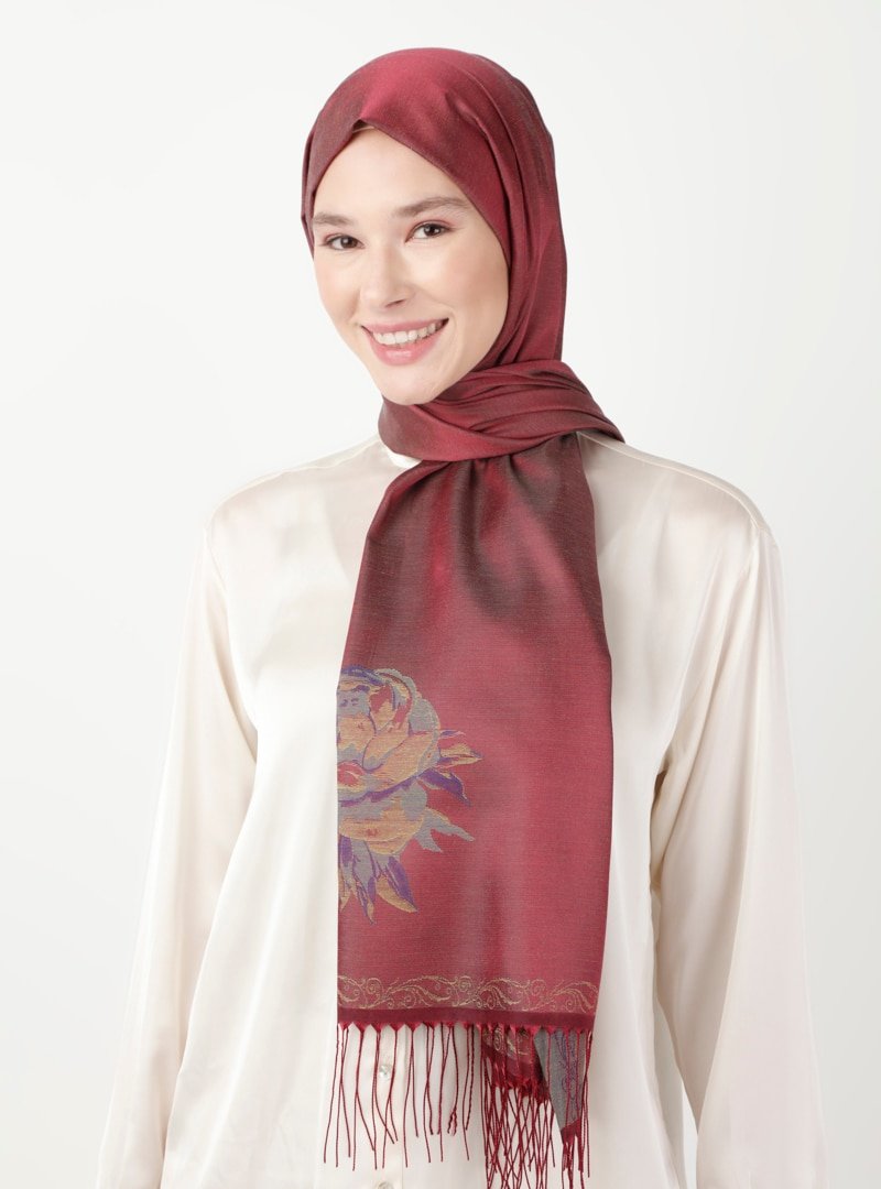 Soft Scarfs Açık Bordo Çiçek Jakarlı Şal