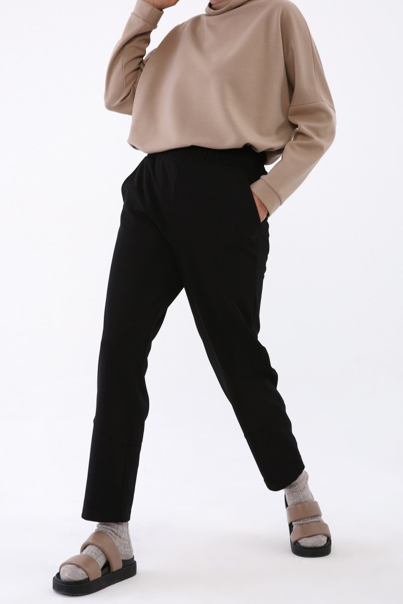 Allday Siyah Fantezi Kumaş Örme Pantolon