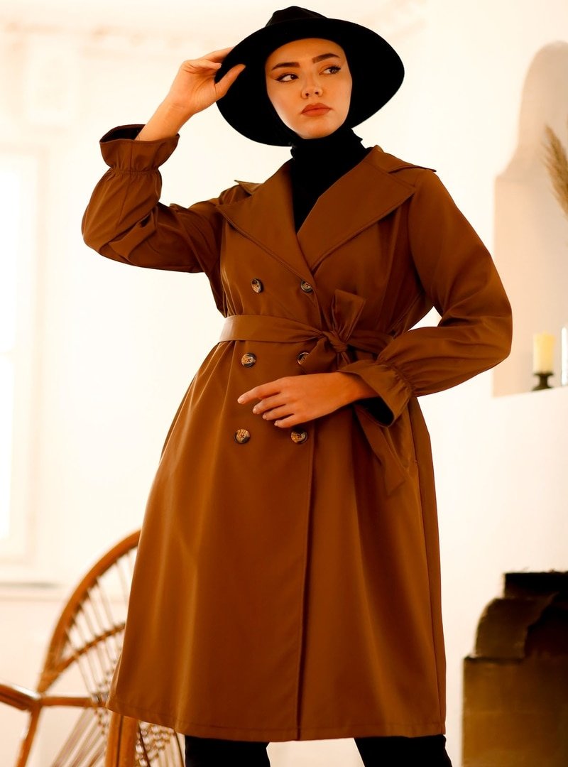 In Style Taba Kol Ağzı Lastikli Düğme Detay Trençkot