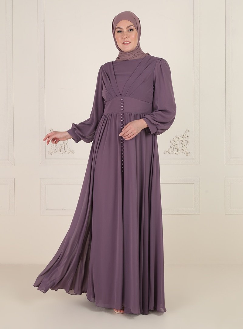 MODAYSA Lila Düğmeli Abiye Elbise