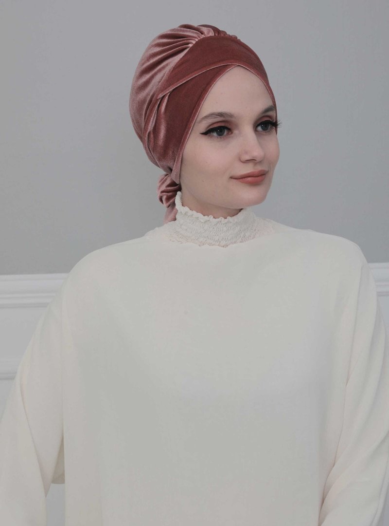 Ayşe Türban Tasarım Gül Kurusu Kadife Bone