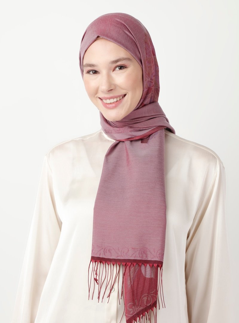 Soft Scarfs Mürdüm Çiçek Jakarlı Şal