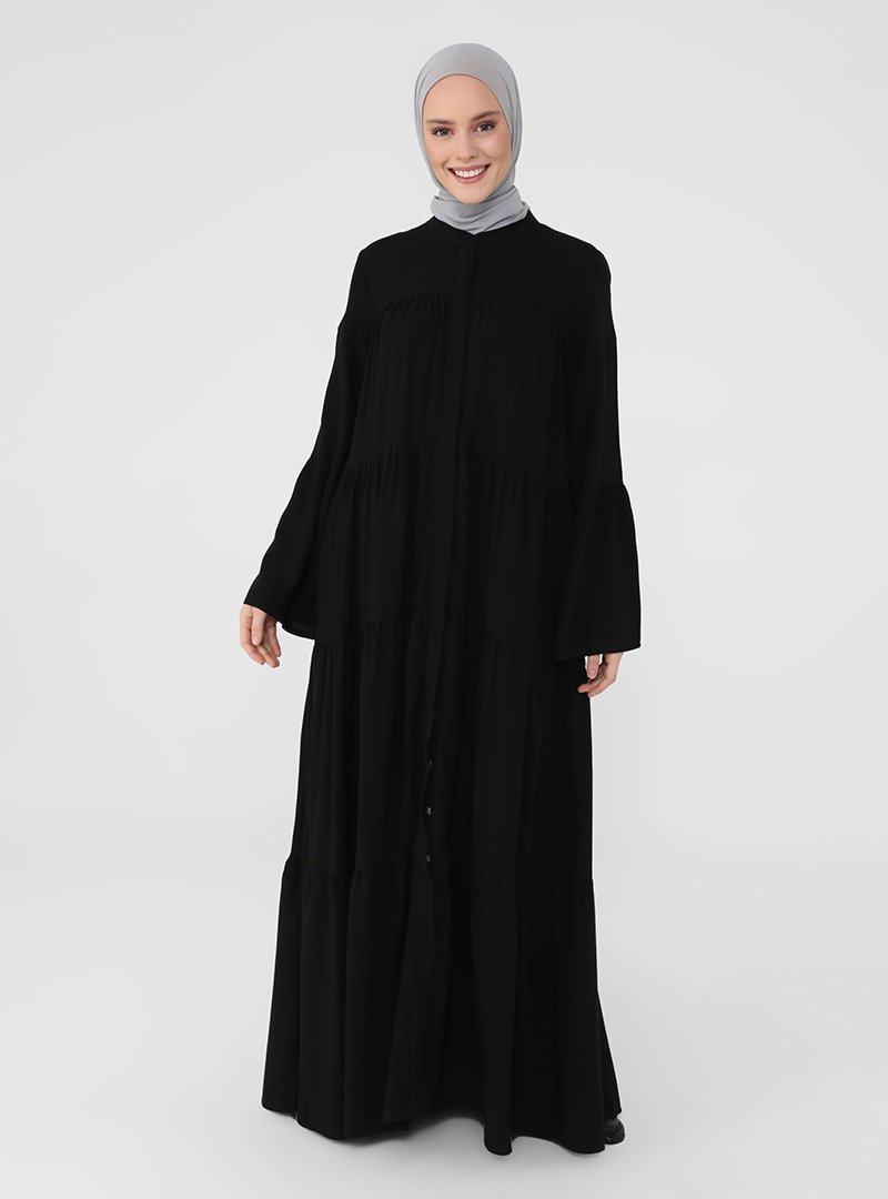 Refka Siyah İspanyol Kollu Salaş Viskon Elbise