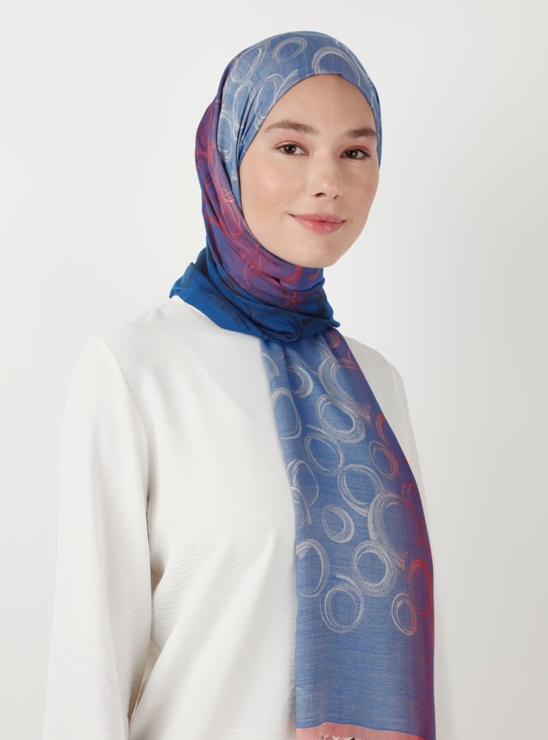 Soft Scarfs Lacivert Kırmızı Batikli Şal