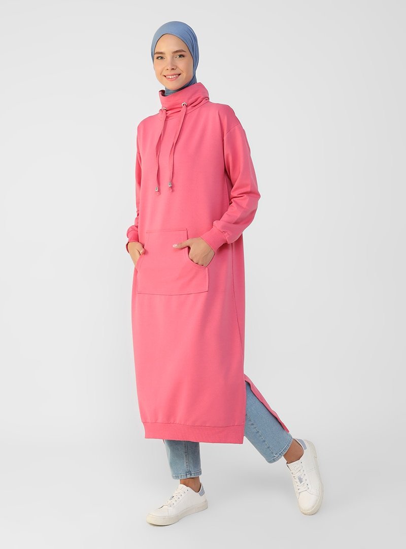 Refka Koyu Pembe Boğazlı Yaka Cepli Sweatshirt