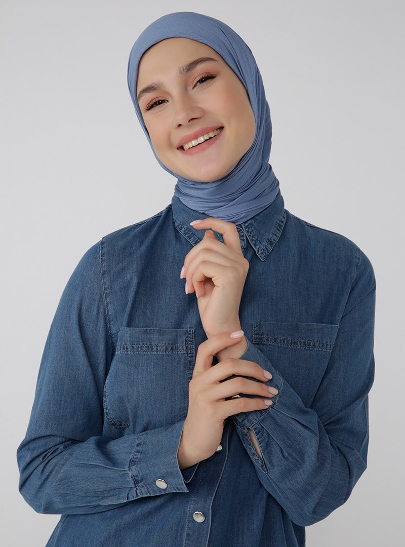 Benin İndigo Doğal Kumaşlı Cep Detaylı Çıtçıtlı Kot Tunik