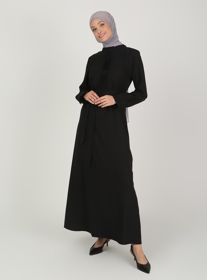 Ziwoman Siyah Fırfır Detaylı Elbise
