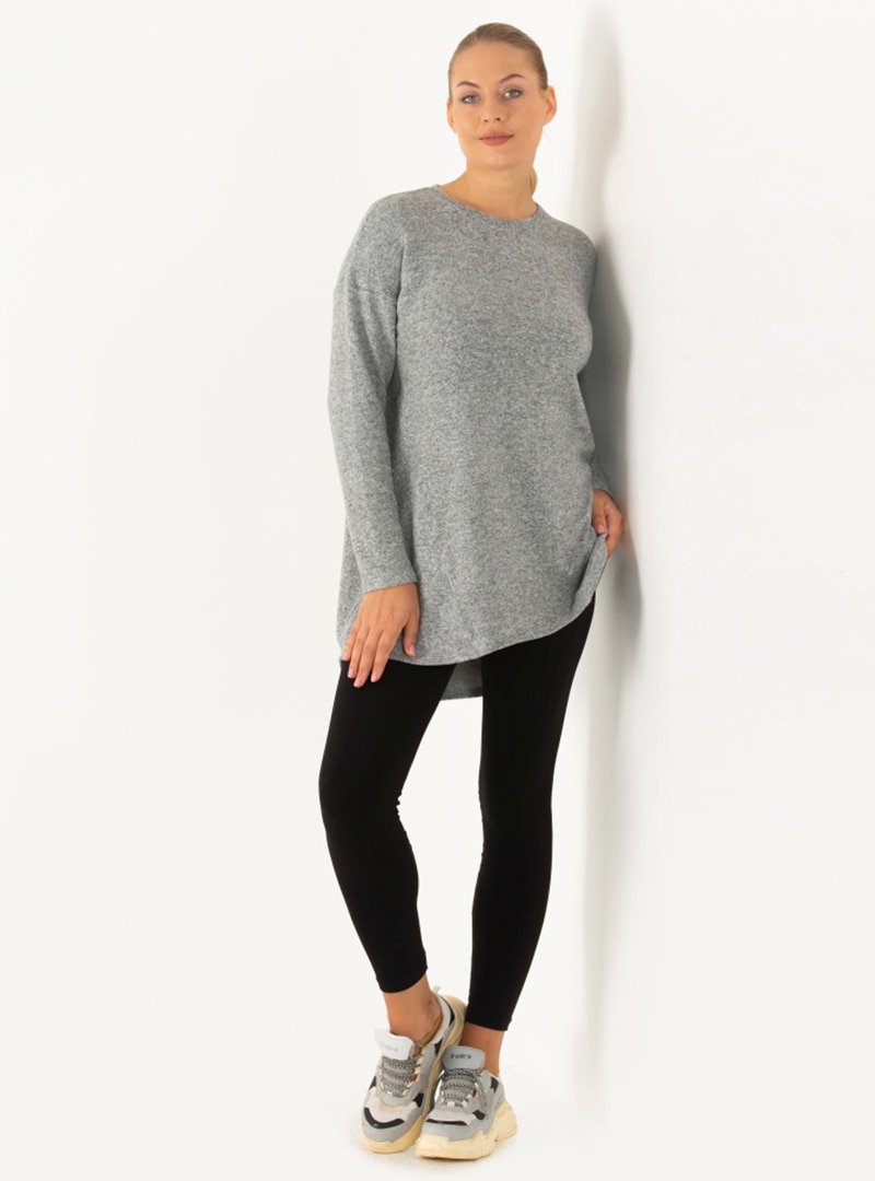 FLOWİST PLUS SİZE Gri Büyük Beden Yumoş Tunik