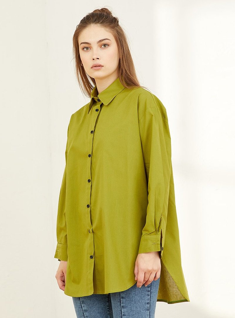 Ceylan Otantik Fıstık Yeşili Gömlek Tunik