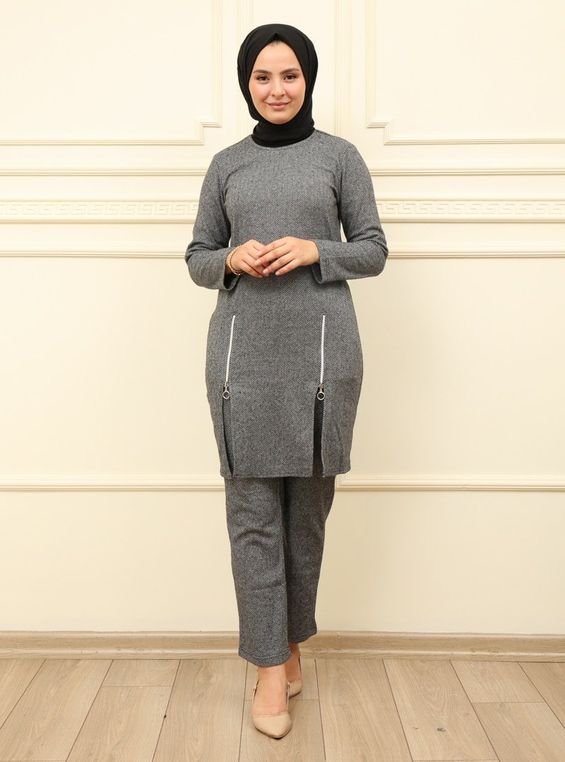 Moda Dua Gri Tunik & Pantolon İkili Takım
