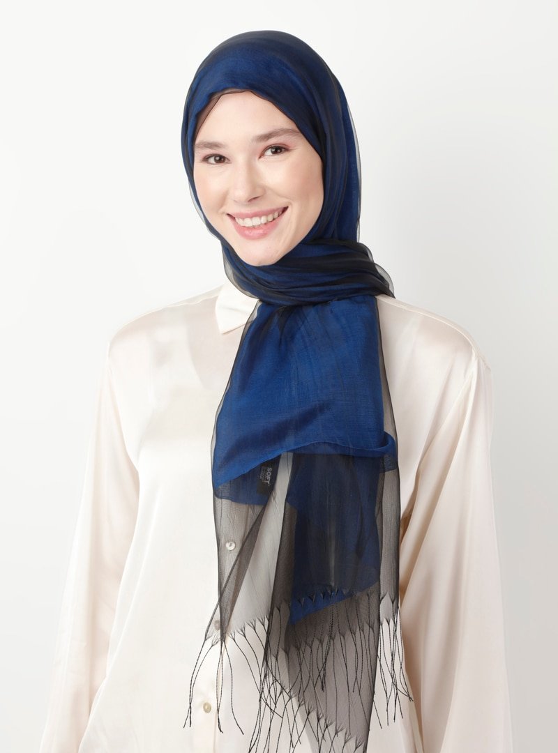 Soft Scarfs Saks Mavisi Tüllü Elegans Şal