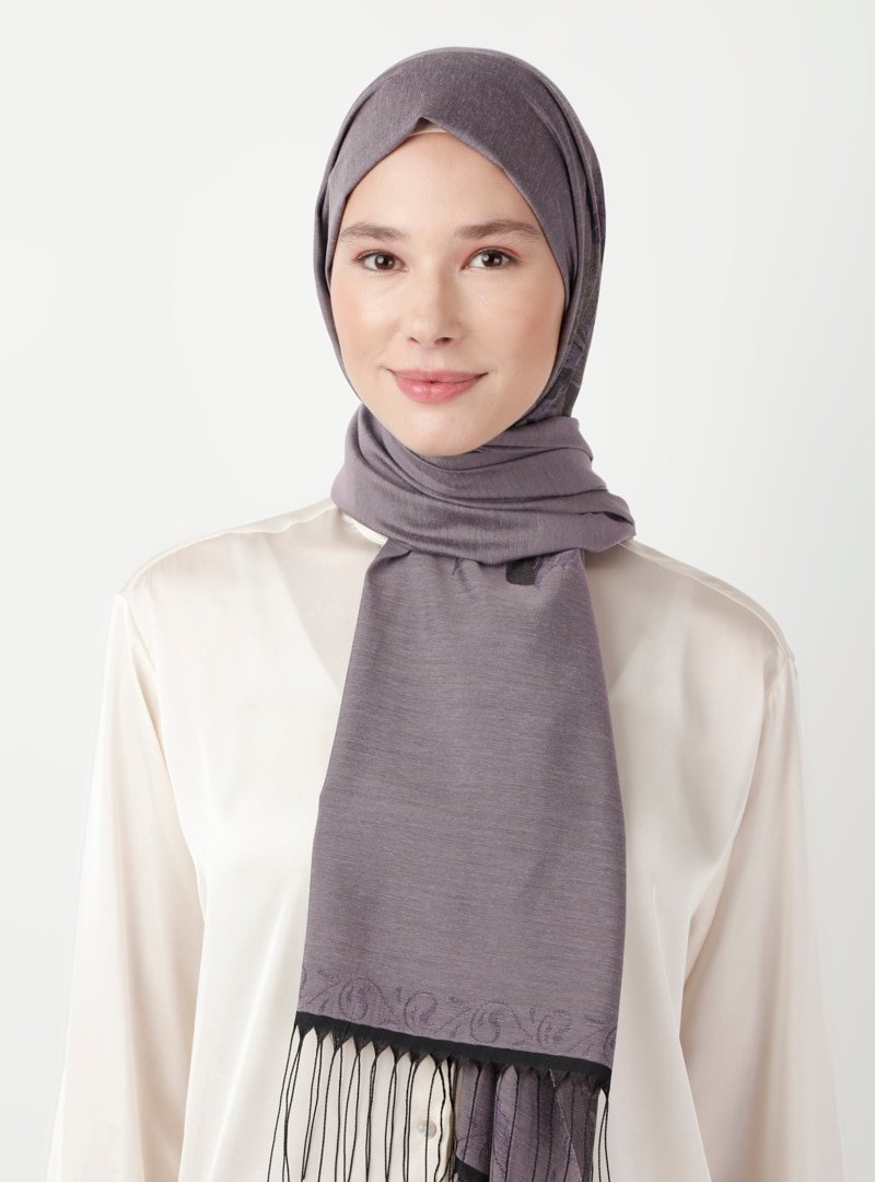 Soft Scarfs Mor Çiçek Jakarlı Şal