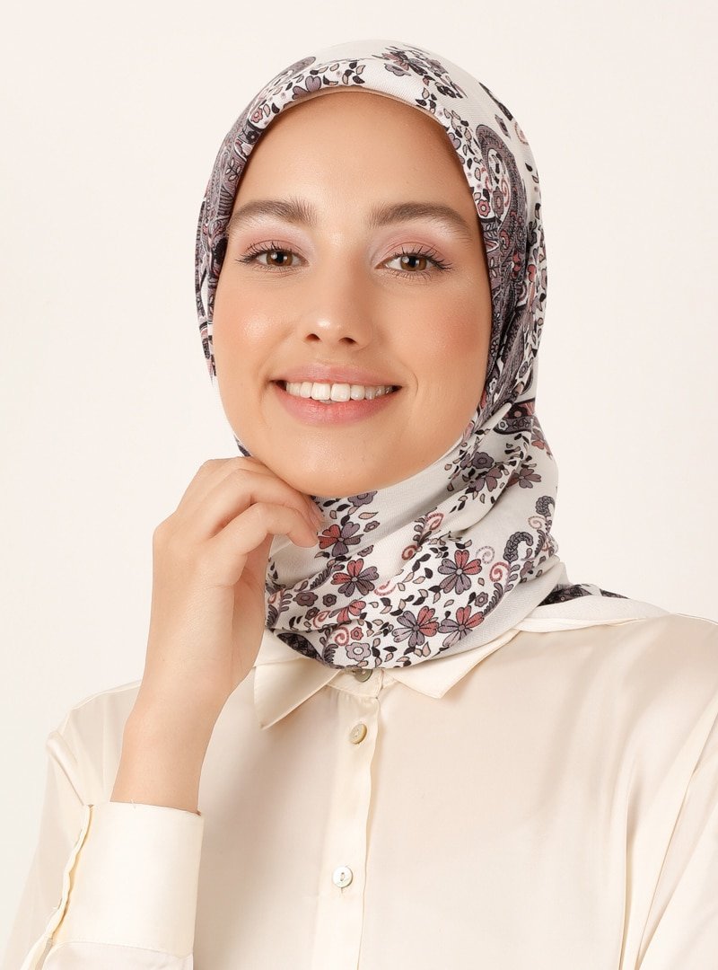 Miray Krem Çiçek Desenli Cashmere Kışlık Eşarp