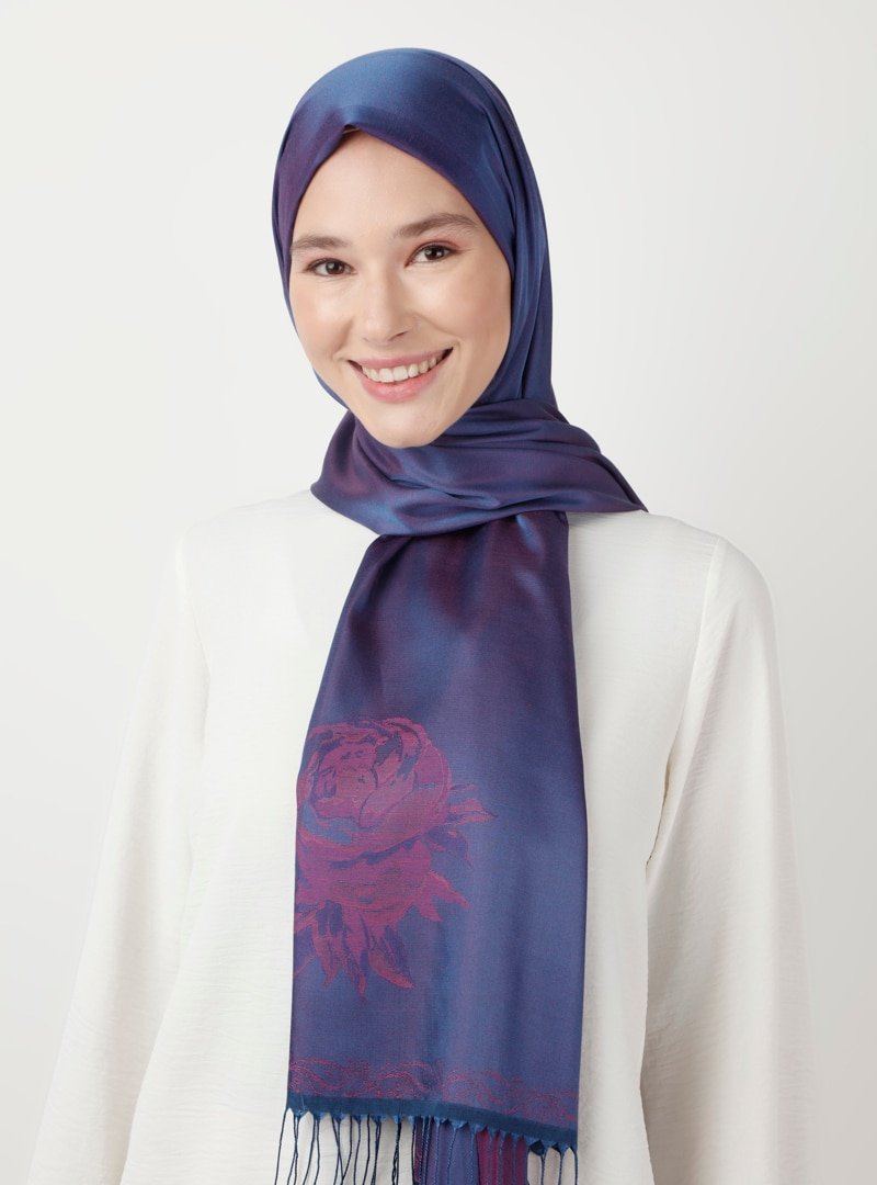 Soft Scarfs Safir Çiçek Jakarlı Şal